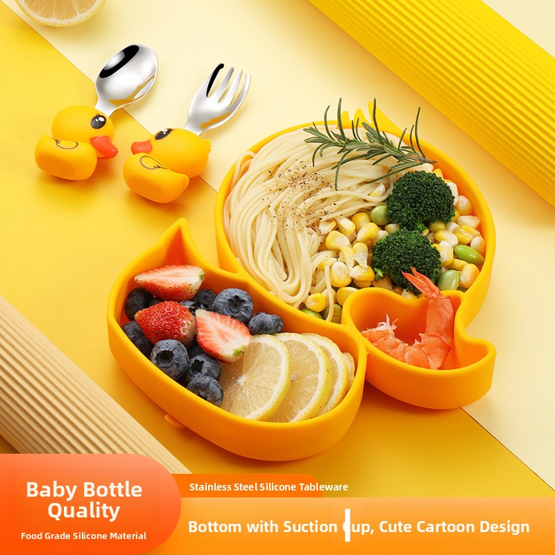 Baby Food Yellow - 노란 오리 실리콘 스테인레스 스틸 어린이