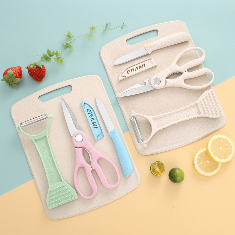 Baby Food Knife Set - 밀짚 도마 4종 세트, 과일칼 세트,