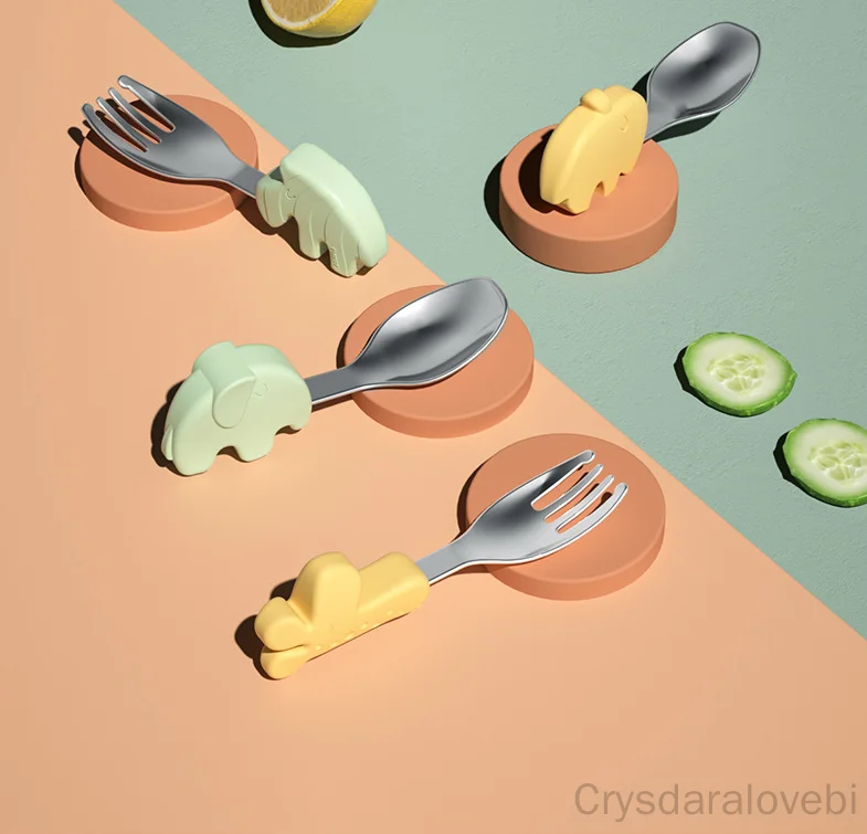 1setElephant 짧은 포크 스푼 세트 아기 훈련 - Baby Food Knife Set 리뷰 및 가격