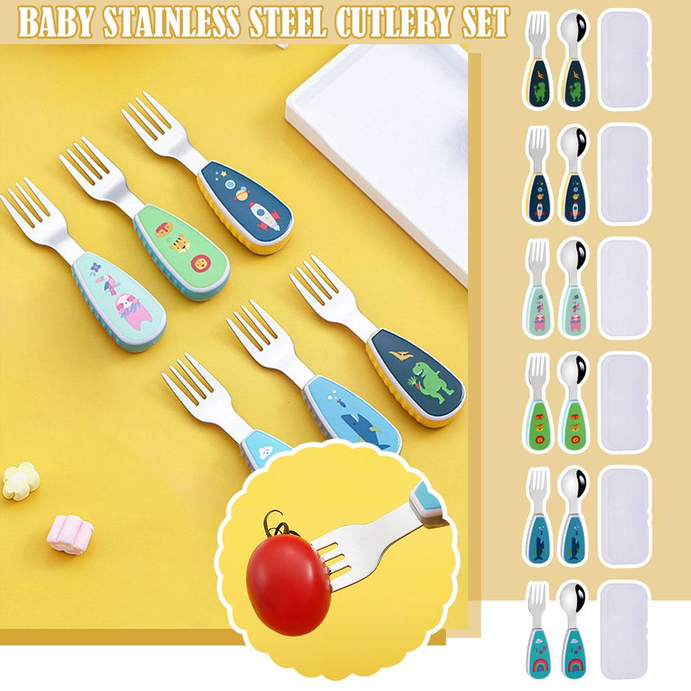 2 개/대 어린이 짧은 손잡이 숟가락 포크 유아 먹이  - Baby Food Knife Set 리뷰 및 가격
